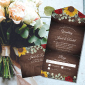 Zonnebloemen Eucalyptus Red Roses Rustic Wedding All In One Uitnodiging