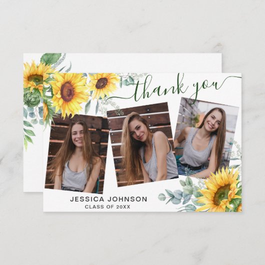 Zonnebloemen Eucalyptus Rustic 3 FOTO Afstuderen Bedankkaart (Voorkant / Achterkant)