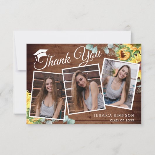 Zonnebloemen Eucalyptus Rustic 3 PHOTO Afstuderen  Bedankkaart (Voorkant)