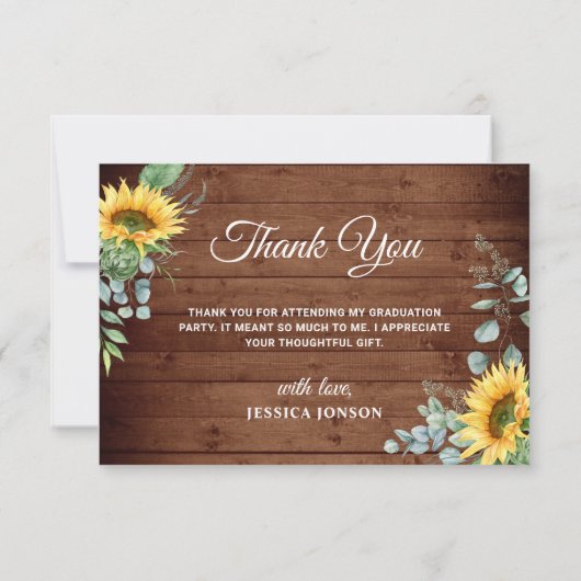 Zonnebloemen Eucalyptus Rustic 3 PHOTO Afstuderen  Bedankkaart (Achterkant)