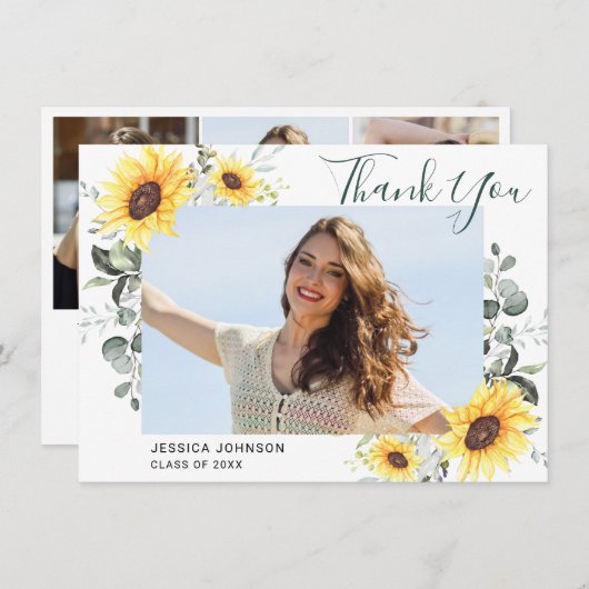 Zonnebloemen Eucalyptus Rustic 4 FOTO-Afstuderen Bedankkaart (Voorkant / Achterkant)