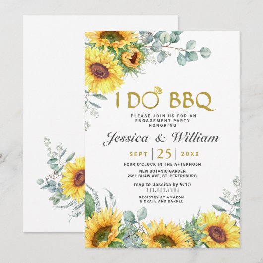 Zonnebloemen Eucalyptus Rustic Engagement Party Kaart (Voorkant / Achterkant)