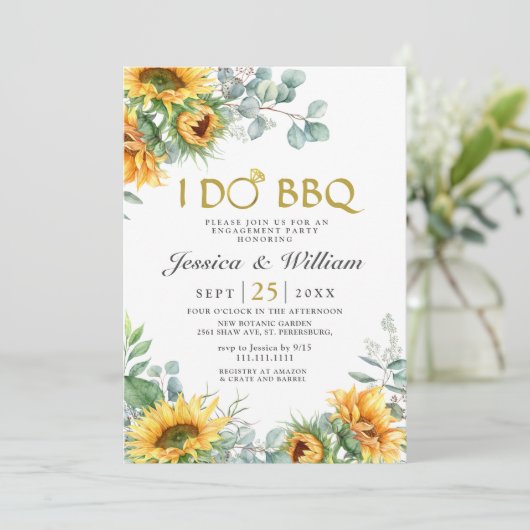 Zonnebloemen Eucalyptus Rustic Engagement Party Kaart (Staand voorkant)