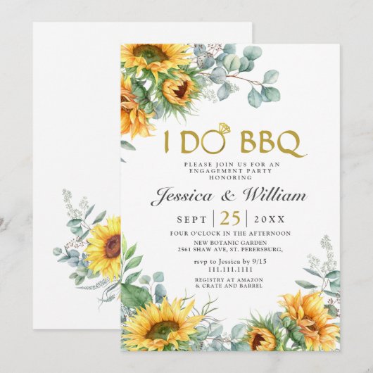 Zonnebloemen Eucalyptus Rustic Engagement Party Kaart (Voorkant / Achterkant)