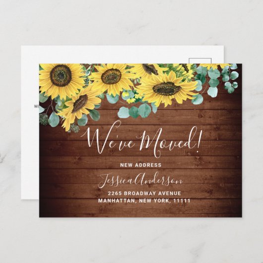 Zonnebloemen Eucalyptus Rustic Moving Announge Briefkaart (Voorkant / Achterkant)