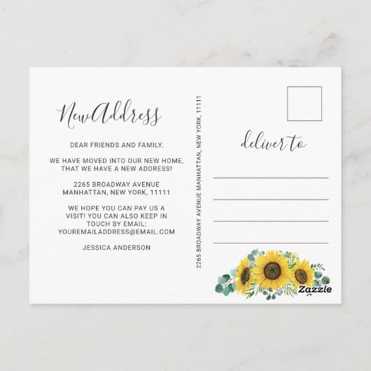 Zonnebloemen Eucalyptus Rustic Moving Announge Briefkaart (Achterkant)