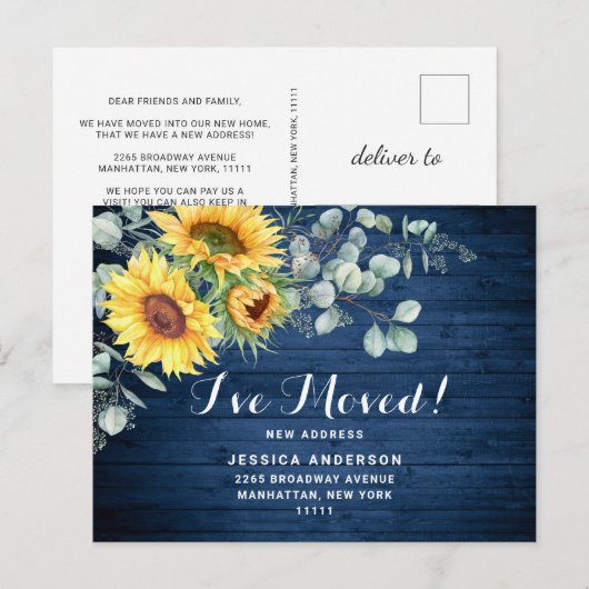 Zonnebloemen Eucalyptus Rustic Moving Announge Briefkaart (Voorkant / Achterkant)
