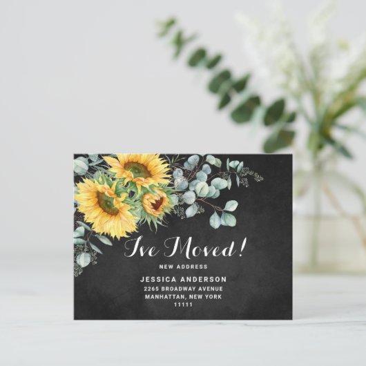 Zonnebloemen Eucalyptus Rustic Moving Announge Briefkaart (Staand voorkant)