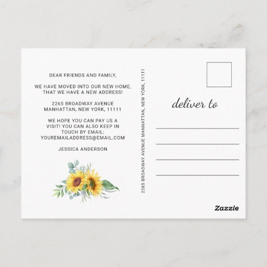 Zonnebloemen Eucalyptus Rustic Moving Announge Briefkaart (Achterkant)