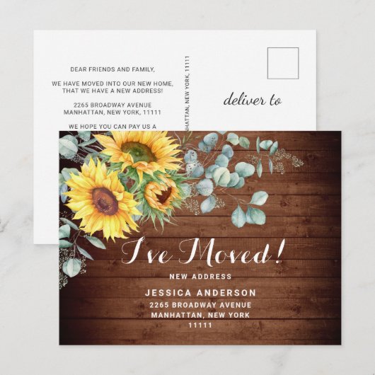 Zonnebloemen Eucalyptus Rustic Moving Announge Briefkaart (Voorkant / Achterkant)