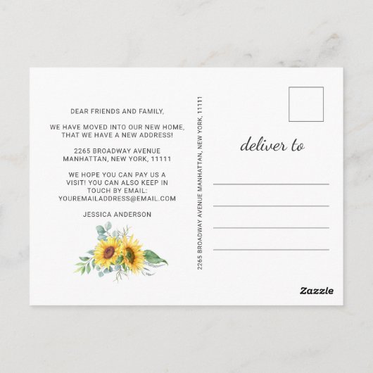 Zonnebloemen Eucalyptus Rustic Moving Announge Briefkaart (Achterkant)