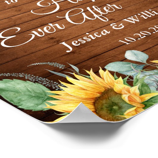 Zonnebloemen Eucalyptus Rustic Weddenschap Welkoms Poster (Hoek)