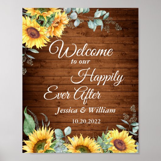 Zonnebloemen Eucalyptus Rustic Weddenschap Welkoms Poster (Voorkant)