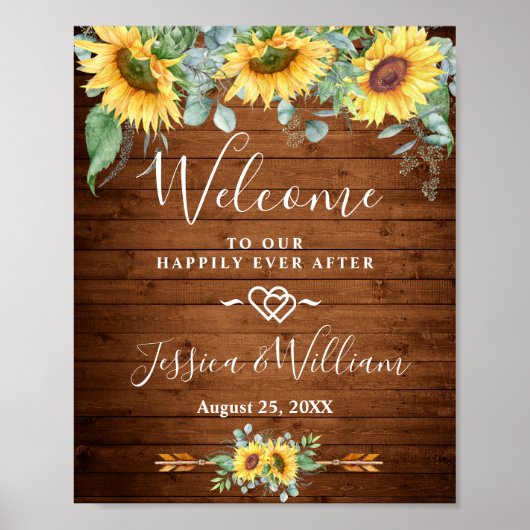 Zonnebloemen Eucalyptus Rustic Weddenschap Welkoms Poster (Voorkant)