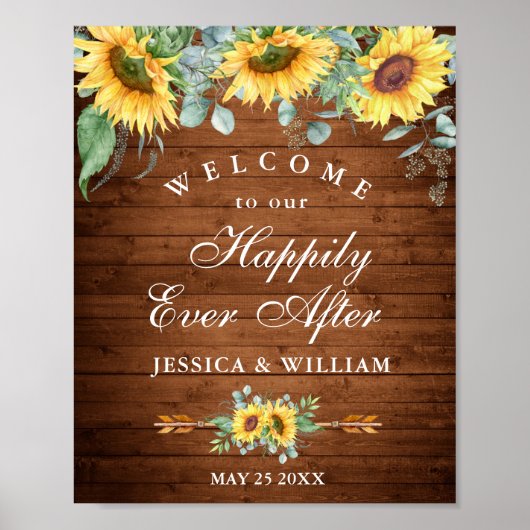 Zonnebloemen Eucalyptus Rustic Weddenschap Welkoms Poster (Voorkant)