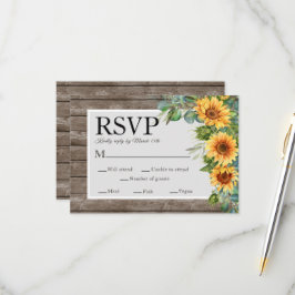 zonnebloemen Eucalyptus Rustic Wood Weddenschap RSVP Kaartje