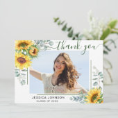 Zonnebloemen Eucalyptus Rustiek FOTO Afstuderen Bedankkaart (Staand voorkant)