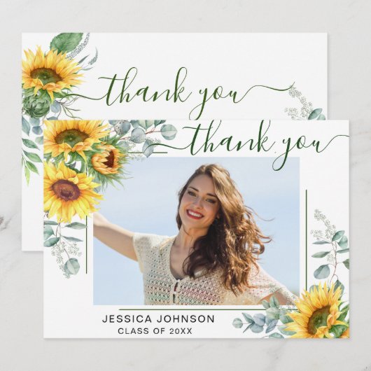 Zonnebloemen Eucalyptus Rustiek FOTO Afstuderen Bedankkaart (Voorkant / Achterkant)