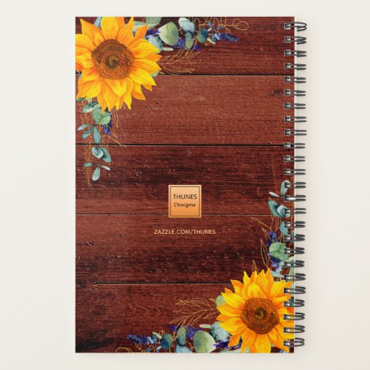 Zonnebloemen eucalyptus rustiek hout monogram 2025 planner (Achterkant)