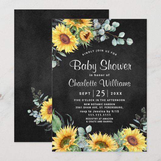 Zonnebloemen Eucalyptus rustiek NEUTRAAL Baby show Kaart (Voorkant / Achterkant)