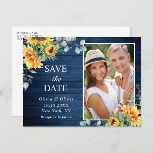 Zonnebloemen Eucalyptus rustieke bruiloft Save the Briefkaart (Voorkant / Achterkant)