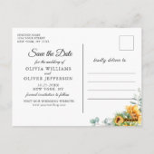 Zonnebloemen Eucalyptus rustieke bruiloft Save the Briefkaart (Achterkant)