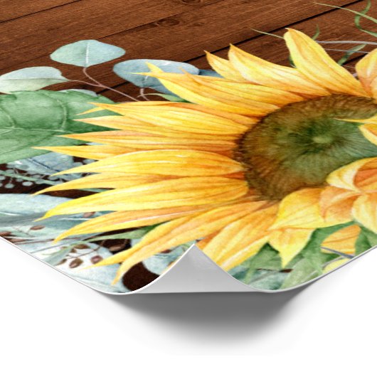 Zonnebloemen Eucalyptus Rustieke Trouw Welkomstbor Poster (Hoek)