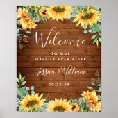 Zonnebloemen Eucalyptus Rustieke Trouw Welkomstbor Poster (Voorkant)