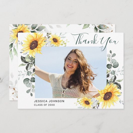 Zonnebloemen Eucalyptus Rustisch FOTO-Afstuderen Bedankkaart (Voorkant / Achterkant)