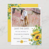 Zonnebloemen Eucalyptus Save the Date Trouw Uitnod (Voorkant / Achterkant)