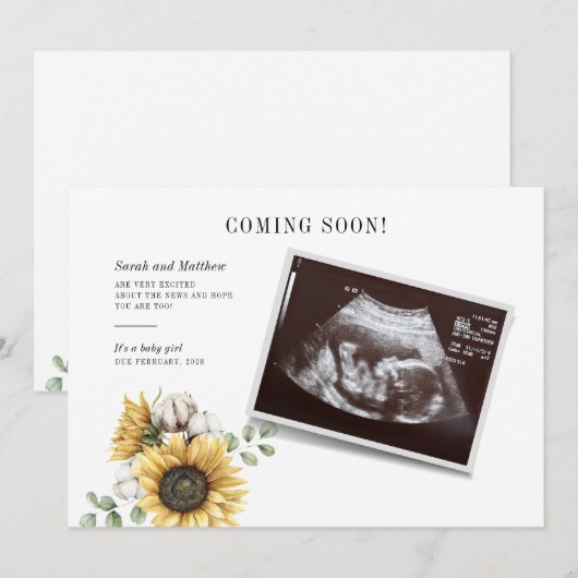 Zonnebloemen Eucalyptus Sonogram Baby Aankondiging (Voorkant / Achterkant)