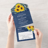 Zonnebloemen Eucalyptus String Lights Navy Weddens All In One Uitnodiging (Afscheurbaar)