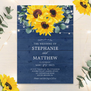 Zonnebloemen Eucalyptus String Lights Navy Weddens Kaart