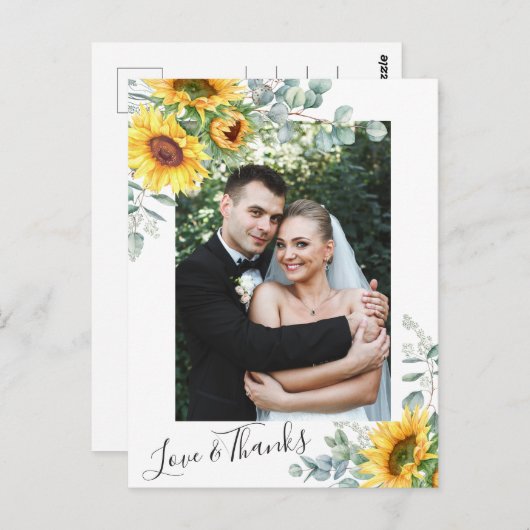 Zonnebloemen eucalyptus trouwfoto dank u briefkaart (Voorkant / Achterkant)