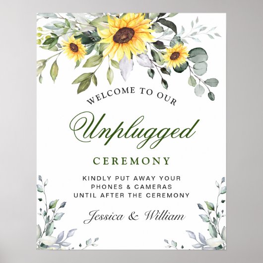 Zonnebloemen Eucalyptus Unplugged Wedding Ceremony Poster (Voorkant)