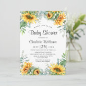 Zonnebloemen Eucalyptus Waterverf Baby shower Kaart (Staand voorkant)