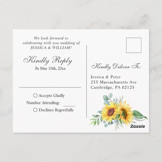 Zonnebloemen Eucalyptus Waterverf Boho bruiloft RS Briefkaart (Achterkant)