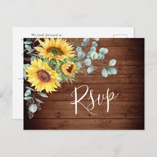 Zonnebloemen Eucalyptus Waterverf Bruiloft RSVP Briefkaart (Voorkant / Achterkant)