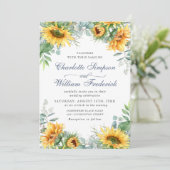 Zonnebloemen Eucalyptus Waterverf Rustic Wedding Kaart (Staand voorkant)