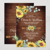 Zonnebloemen Eucalyptus Waterverf Rustic Wedding Kaart (Voorkant / Achterkant)