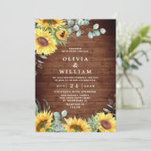 Zonnebloemen Eucalyptus Waterverf Rustic Wedding Kaart (Staand voorkant)