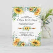 Zonnebloemen Eucalyptus Waterverf Rustic Wedding Kaart (Staand voorkant)