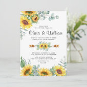 Zonnebloemen Eucalyptus Waterverf Rustic Wedding Kaart (Staand voorkant)