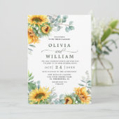 Zonnebloemen Eucalyptus Waterverf Rustic Wedding Kaart (Staand voorkant)