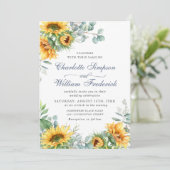 Zonnebloemen Eucalyptus Waterverf Rustic Wedding Kaart (Staand voorkant)