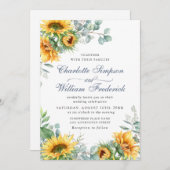 Zonnebloemen Eucalyptus Waterverf Rustic Wedding Kaart (Voorkant / Achterkant)