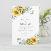 Zonnebloemen Eucalyptus Waterverf Rustic Wedding Kaart (Staand voorkant)