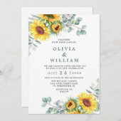 Zonnebloemen Eucalyptus Waterverf Rustic Wedding Kaart (Voorkant / Achterkant)