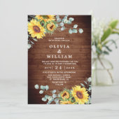 Zonnebloemen Eucalyptus Waterverf Rustic Wedding Kaart (Staand voorkant)