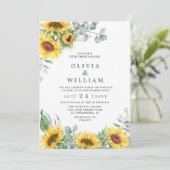 Zonnebloemen Eucalyptus Waterverf Rustic Wedding Kaart (Staand voorkant)